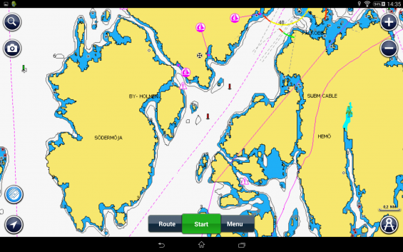 Samma område i Navionics sjökort i Android.