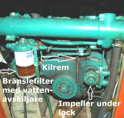 Bränslefiltret har en vattenavskiljare. Under bottnen sitter en skruv. Genom att lossa på den kan man tömma filtret på eventuellt vatten.