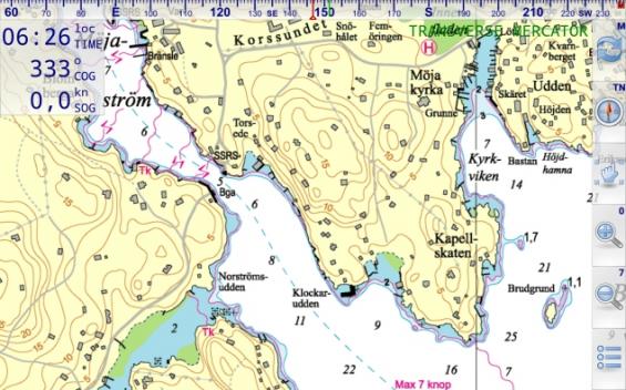 Marine Navigator. I Marine Navigor kommer automatiskt Hydrographicas sjökort fram vid en viss inzoomning. Hydrographicas sjökort kostar extra.