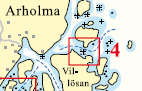 Bilden visar ett utklipp från översiktskortet vid Arholma i Roslagen. Den röda ramen skvallrar om att Hydrographica har sjömätt en genäg här.