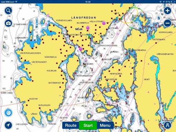 Navionics i iPad. Jämför bilden nedan där Navionics visas i Android.