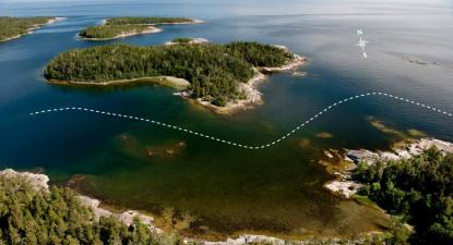 Flygfoto över passagen vid sjökortets ruta 4.