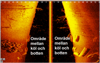 Det svarta området är djupet mellan båtens köl och botten presenterat från ovan. Garmin kallar det för  \