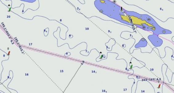 I BlueChart (Garmins sjökort) ritas topptecken ut i sjökortet i Finland. I verkligen finns inte dessa topptecken utan det är röda och gröna farledsprickar.