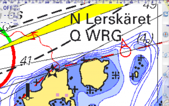 I rasterkortet anges 0 till 3 meter med mörkblå färg. Ljusblå är 3 till 6 meter.