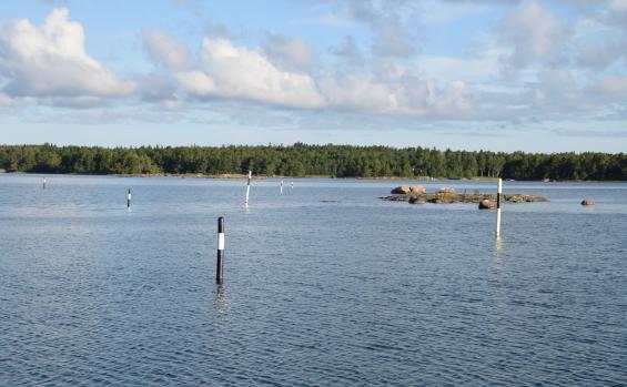 Blåvita kardinalmärken för lokal utprickning kan bli verklighet också i Sverige. Bilden är från Finland.