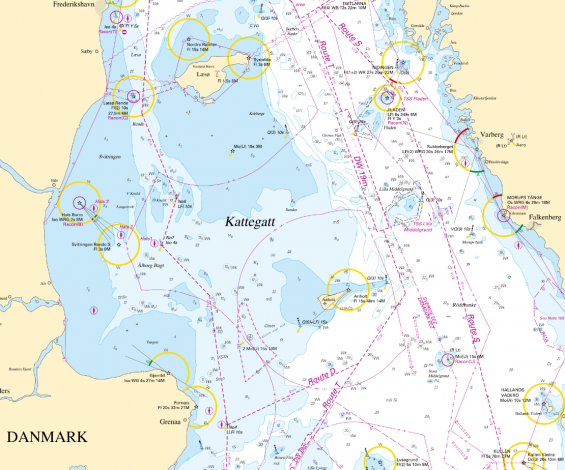 Nya rutt S går närmare svenska kusten. Rutt T ligger mera mitt i Kattegatt. Fler fartyg kommer att röra sig närmare svenska kusten från 1 juli 2020.