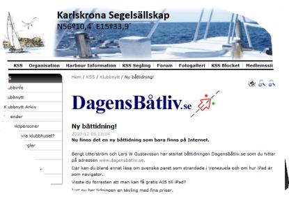 Så här ser ett utsnitt ur Karlskrona Segelsällskaps fina hemsida ut.